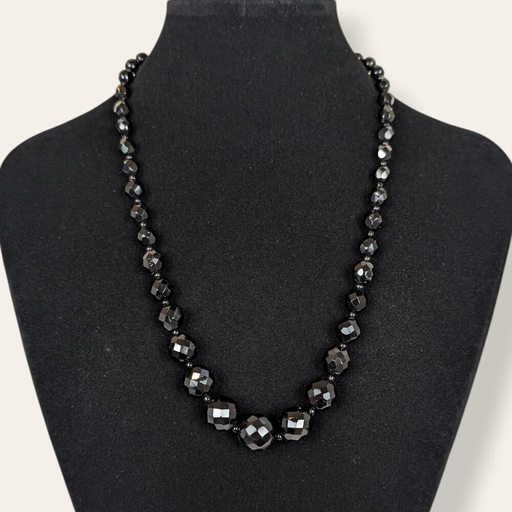 V. Graduated Black Glass Beaded Necklace